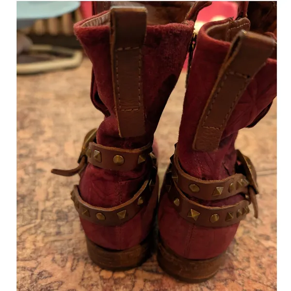 A.S.98 Womens Saint Burgundy Suede Studded Buckle Moto Ankle Boots US 6.5 - 7 - Image 6