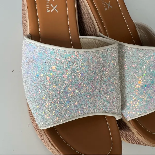 Y2K Lightweight Wedge Platform Slides White Glitter Size 8 RZX Brand EUC - Image 3