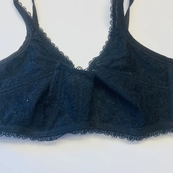 Victoria's Secret Bralette Women Large Black Lace Rhinestone No-Wire NEW‎ - Image 3
