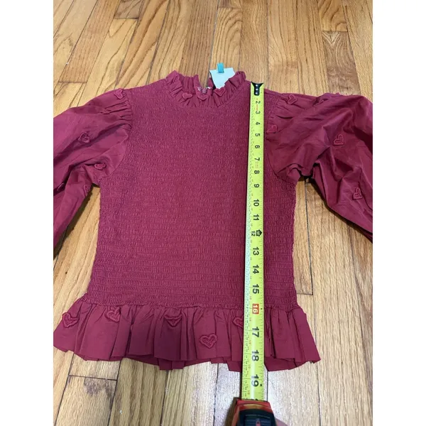 Farm Rio 3D Heart Smocked Red Blouse Size XS - Image 8