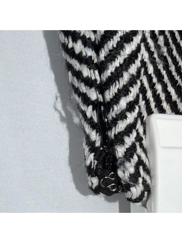 LOFT Size 0 Black White Herringbone Wool Mini Skirt - Image 5