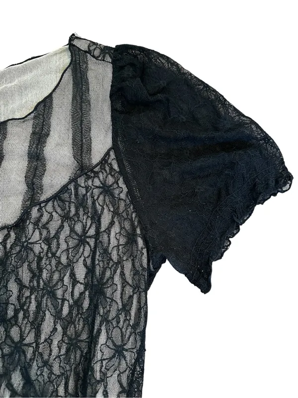 Vintage Max Studio Black Mesh Lace Overlay Top Y2K Dark Fairy Grunge Witchy - Image 3