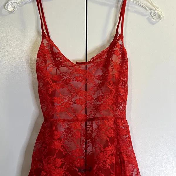Victoria's Secret Intimate Red Floral Lace Babydoll long top Sleep Size S - Image 2