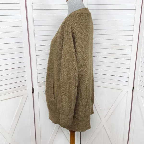Free‎ People Alpaca Wool Blend Slouchy Grandpa Cardigan Sweater Khaki Brown XS - Image 2