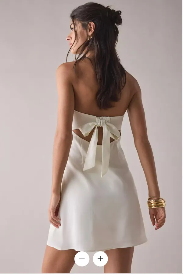 UO Mira Strapless Tie-Back Bow Satin Slip Mini Dress in Ivory Women's sz. M - Image 2