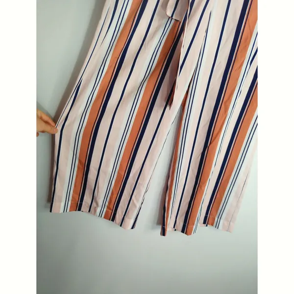 Zara Trafaluc Pink & White Striped Wide‎ Leg Cropped Pants Women's XS - Image 6