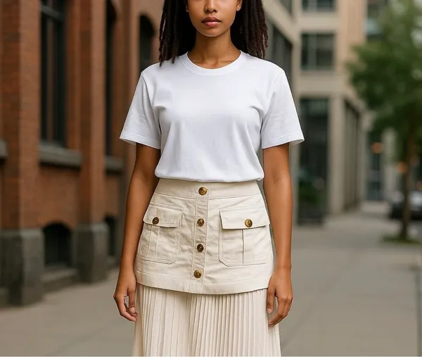 Commence Patchwork Asymmetrical Pleated Buttoned Midi Skirt - Image 4