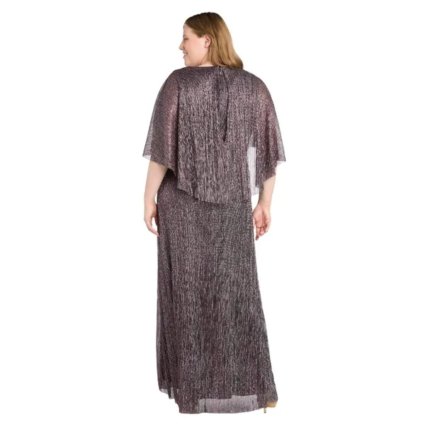 NWT R & M Richards Embellished Pleated Caplet Overlay Maxi Dress Purple Wine 6 - Image 2