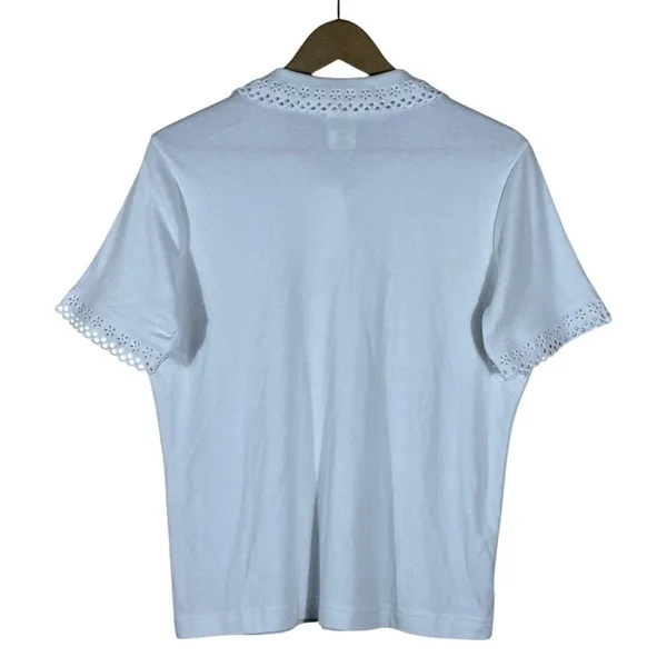 Blair Eyelet Lace Trim Solid Polo Shirt White Cottagecore Coquette Size M - Image 4
