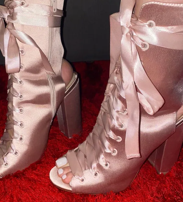 ALDO Satin Ribbon Lace Up Heels Pink 9 - Image 4
