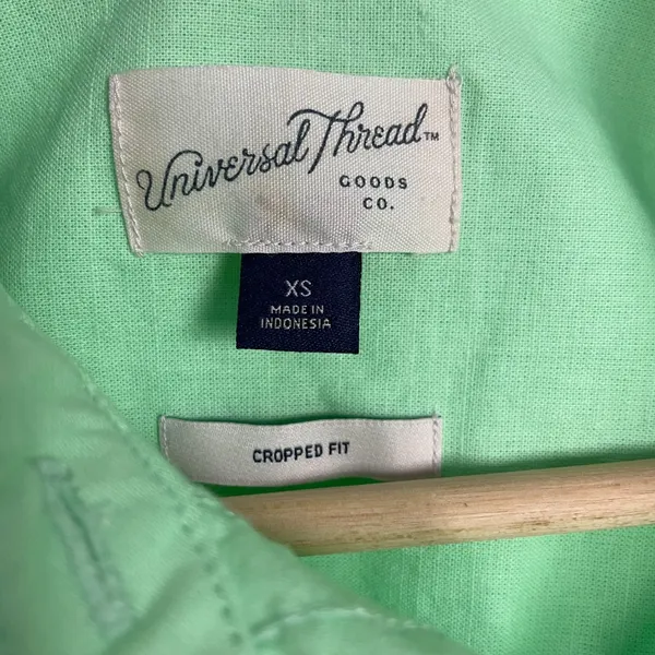 Universal Thread Crop Top Light Neon Green Cotton Linen‎ Size XS Long Sleeves - Image 5