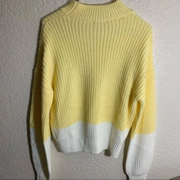 GB Sweater Yellow M Women Colorblock Ribbed Knit Mock Neck Casual - Image 6