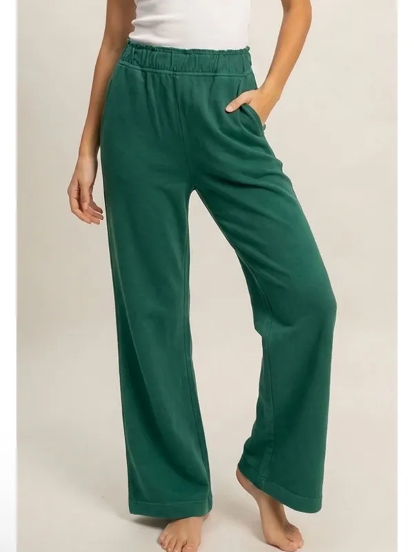 NEW Double Zero Pine Green 100% Cotton Wide Leg Flare Pants – Medium - Image 2