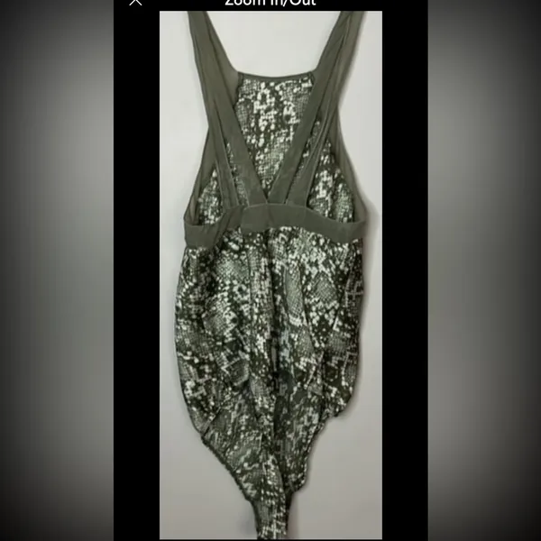 Free People Nights Out Bodysuit. Snakeskin print in moss green. Size XS - Image 4