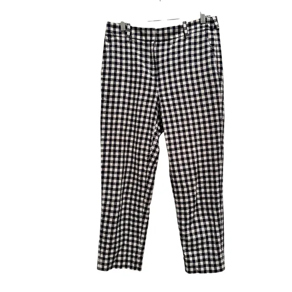 J. Crew Holland Gingham Pants Navy White Linen Cotton Blend‎ Crop Size 6 - Image 2