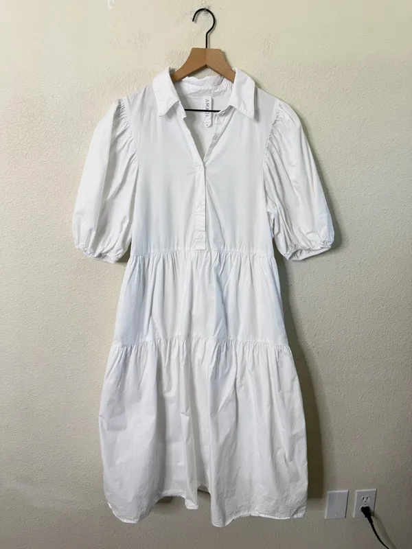 Anthropologie‎ Amadi Cordelia Tiered Midi Shirtdress White Poplin Womens Size M - Image 3