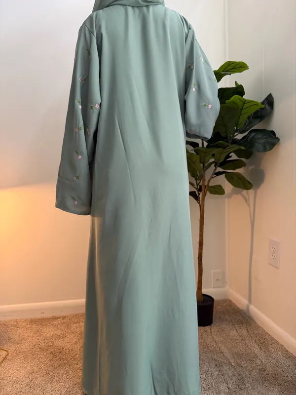 Floral Teal Abaya Two Piece Hijab Modest - Image 2