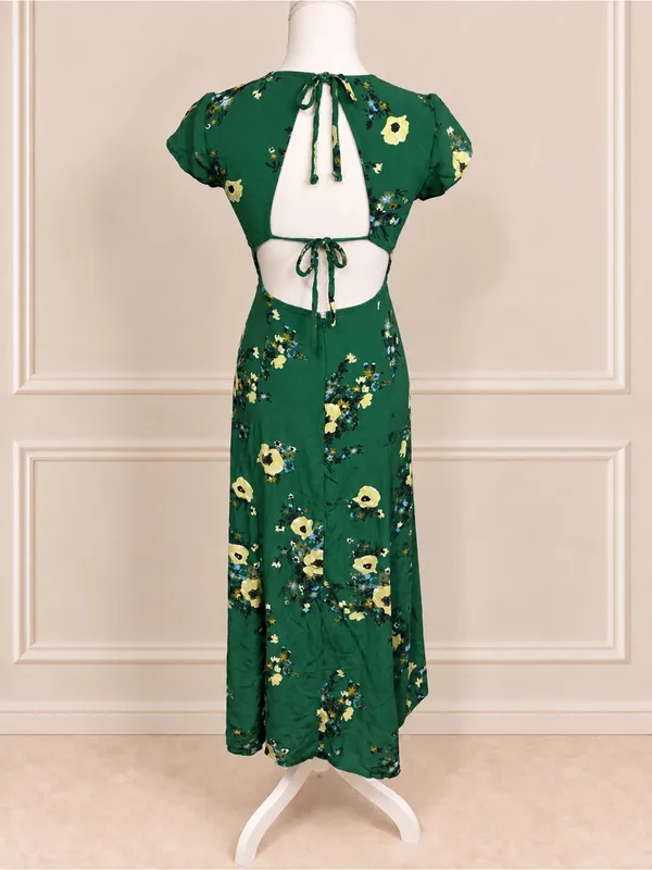 Urban Outfitters Lindsey Floral Open Back Midi Dress Green Small - Image 4