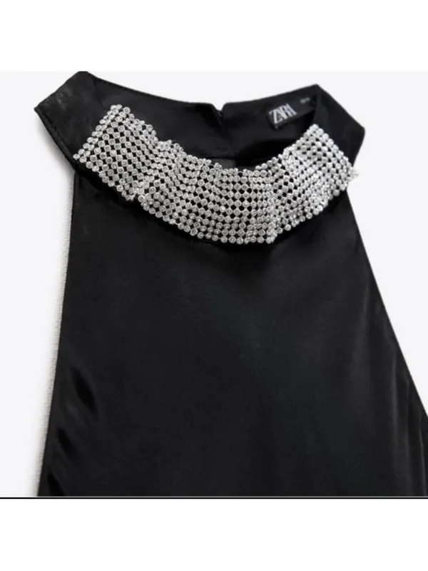 ZARA Black Maxi Halter Dress with Silver Embellished Neck - Image 8