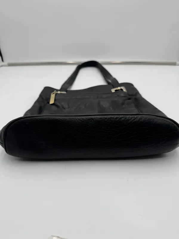 Mila Paoli Genuine Leather Black Tote Shoulder Bag Front Zip Pocket EUC - Image 8