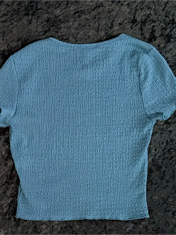 Papaya Dark Blue Short Sleeve Textured Knit Top - Image 3