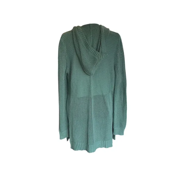 Marled Womens Green Mixed Knit Hooded Open Front Cardigan‎ Small Minimalist - Image 2