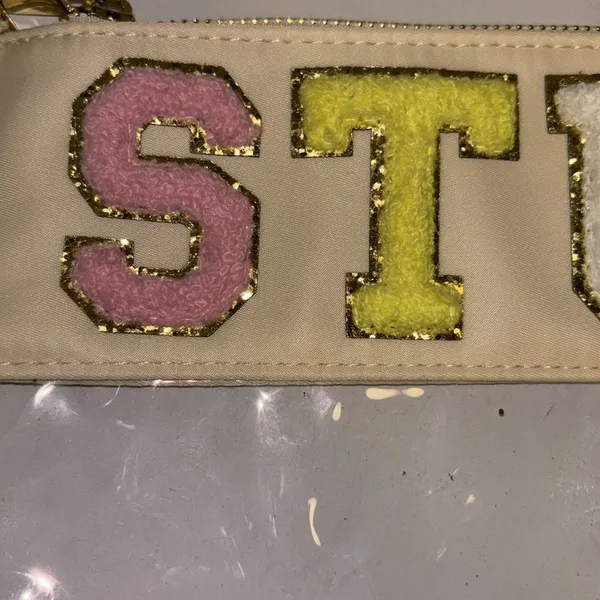 Source Unknown BEIGE COLORED CLEAR CHENILLE LETTER “STUFF”  BAG SUPER CUTE VERY VERSATILE FUN - Image 7