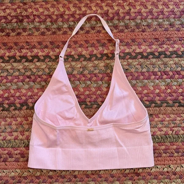 Vs Pink Light Pink Seamless Ribbed Halter Bra - Image 3