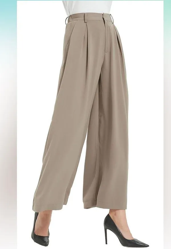 NWT Tranjori Mocha Tan High Waist Wide-Leg Pants Trousers Office Neutral Casual - Image 3