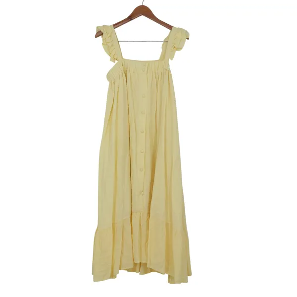 MABL Yellow Ruffle Strap Button Front Tiered Midi Dress Size M Size M - Image 4