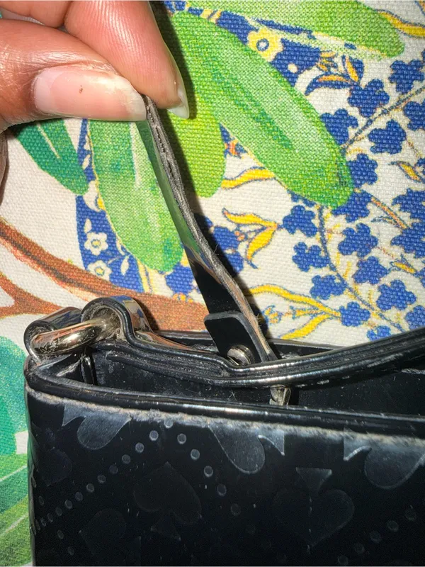 kate spade Black Patent Embossed Shoulder Bag with Card Suit Pattern - Image 7