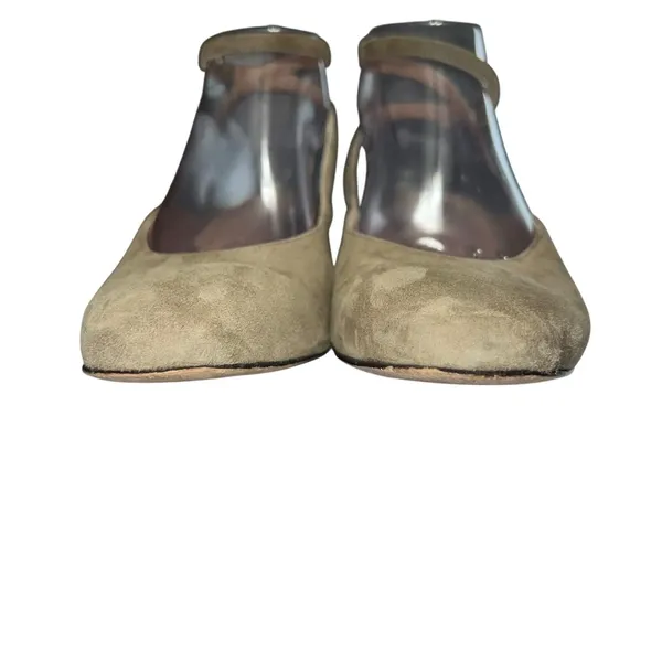 J. Crew‎ Millie Ankle Strap Heels Pumps Suede Shoe Khaki Beige Size 8 Open Back - Image 3
