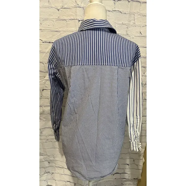 Marled Solid & Stripe Blue Oxford Stripe Button Down Shirt Size XS - Image 4