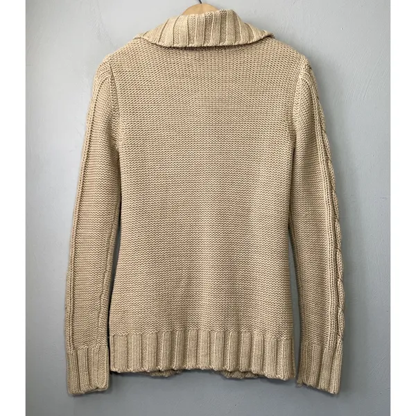 Arizona Jeans Y2K Cable Knit Cardigan Size Medium Tan Button Sweater Chunky Academia - Image 4