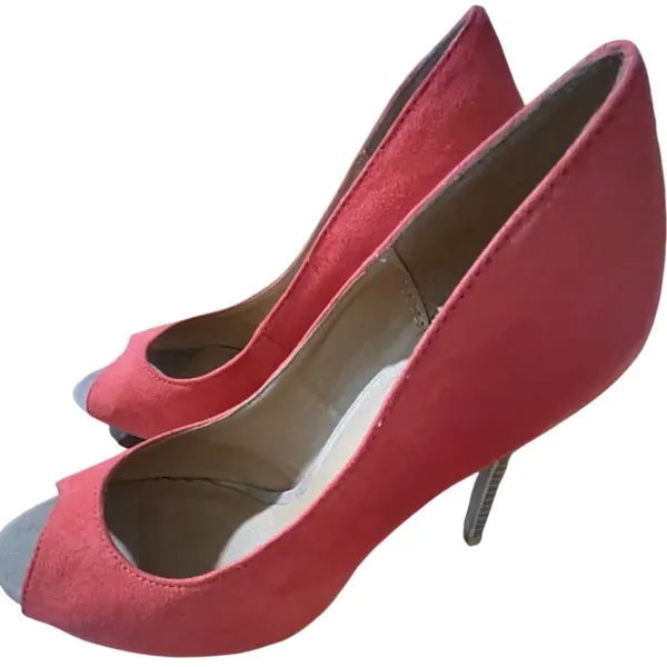 Charming Charlie Coral Pink Faux Suede Peep‎ Toe Stiletto Pumps Heels - Image 8