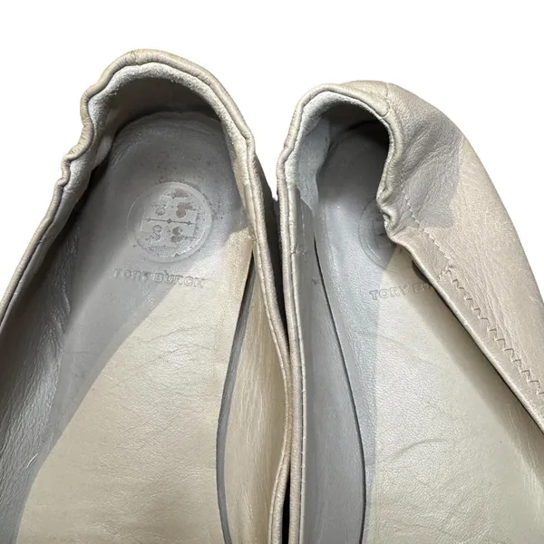 Tory Burch Shoes Womens Size 6 Beige‎ Leather Logo Ballet Flats Casual Comfort - Image 3