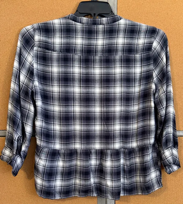 Abercrombie & Fitch Blk/White Plaid Babydoll Top Medium Soft Thin Flannel Peplum - Image 11