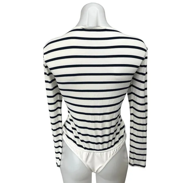REVOLVE Lovers + Friends White Black Striped Long Sleeve Romper Bodysuit Top M - Image 2