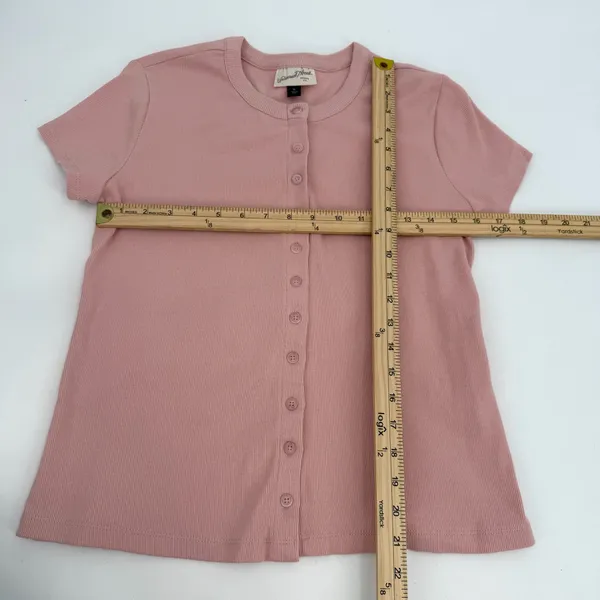 Universal Standard Universal Thread Top Womens XL Pink Rib Knit Button Front Tee Fitted Short Slv - Image 8