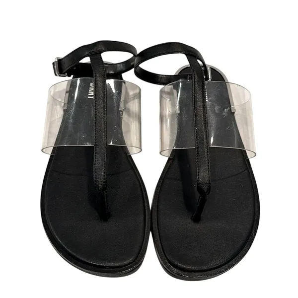 DKNY Ava Ankle T-Strap Thong Sandals Women's 6 Black Clear Minimalist Modern‎ - Image 4