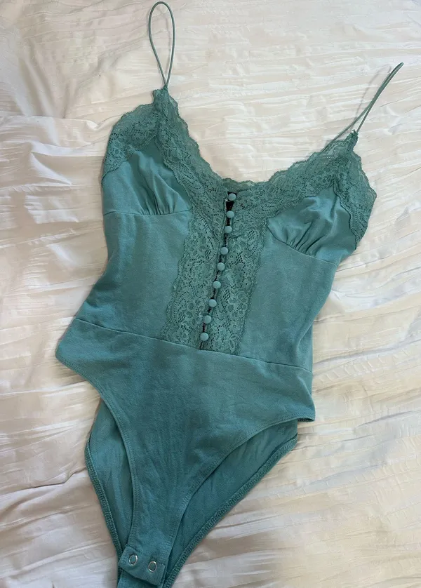 Forever 21 Teal Button Up Lace Bodysuit - Image 2