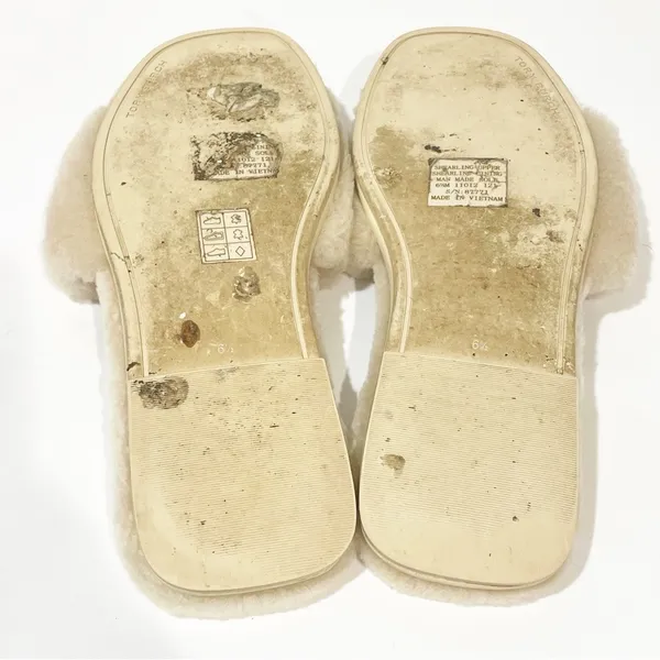 Tory Burch Ivory Jeweled Shearling Slippers Size 6.5 Hard Sole Slip On - Image 9