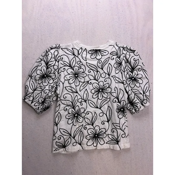 Maeve Puff-Sleeve Embroidered Pullover Top Women Size S White Black Crewneck - Image 7