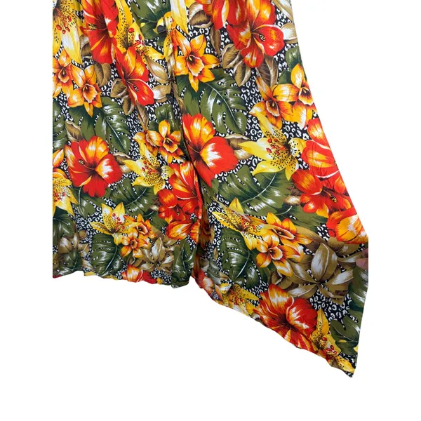 SK & Company Vintage 90s Tropical Floral Leopard Print Rayon Midi Skirt 10 - Image 3
