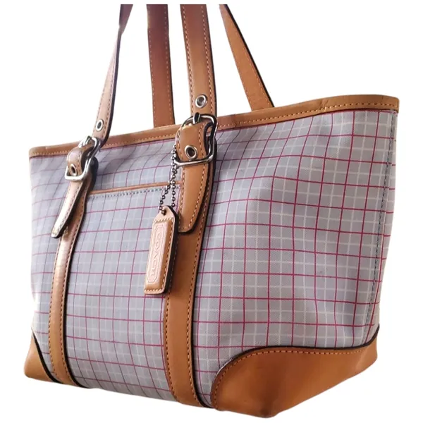 Coach - Plaid Tote Bag with Tan Accents & Hangtag - Image 9