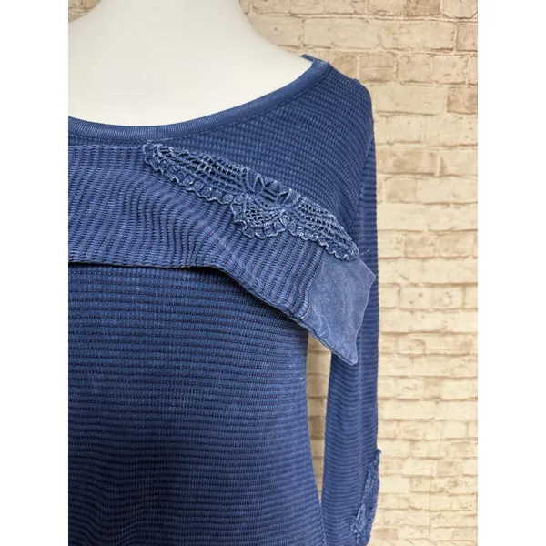 Able Bohemian Textured Knit Thermal Dress With‎ Embroidered Floral Applique S - Image 8