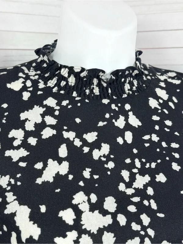 Who What Wear Linen Puff Sleeve Spotted Mini Shift Dress Black White Large - Image 6