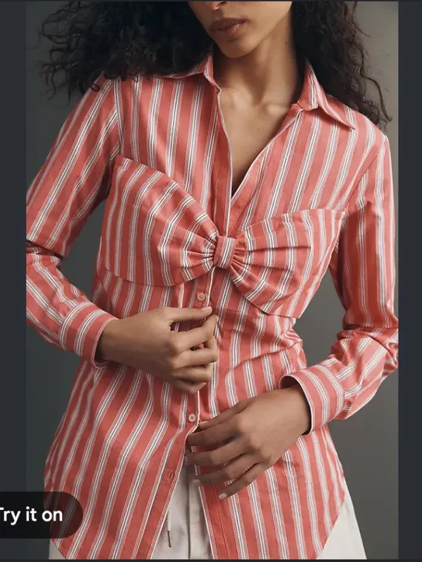 Anthropologie Maeve Bow Long-Sleeve Buttondown Top - Image 2
