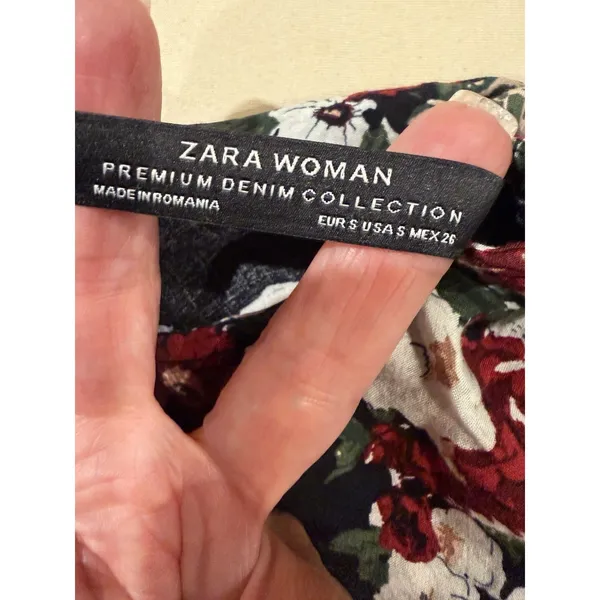 Zara Women’s Premium Denim Collection Navy Flowers Swing Dress Size Small - Image 7