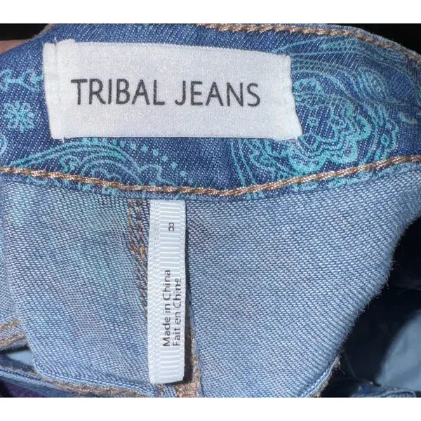 Tribal Jeans Paisley Patchwork Pants Women's 8 Boho Hippie Wide Leg Raw Hem‎ - Image 6